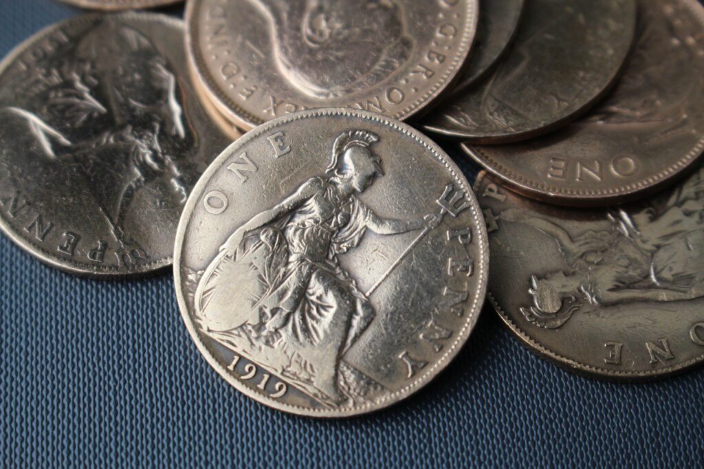 Old British penny coins
